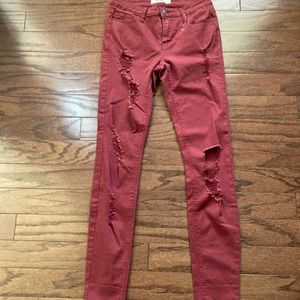 CELLO JEANS Faded Burgundy Distressed Jeans